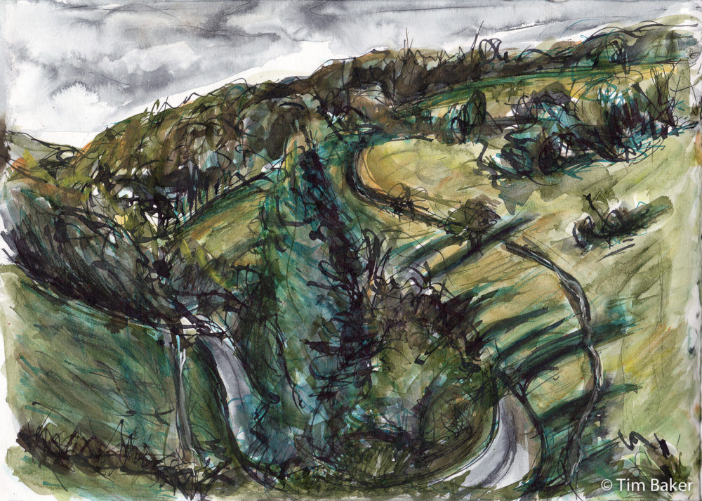 Reverse Zig Zag (Panel 1), Box Hill, Parallel Pen with Sketchink and brush.