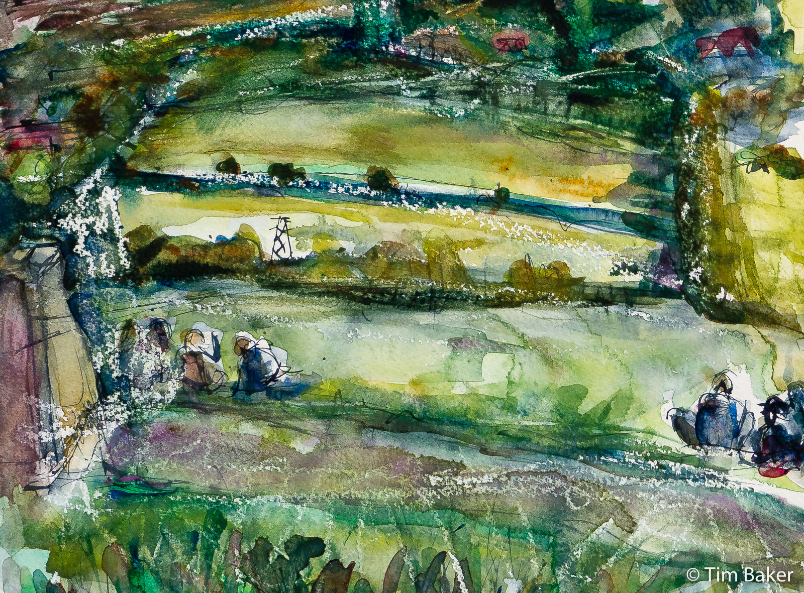 Viewpoint - detail (Box Hill). Watercolour and wax resist. A3.