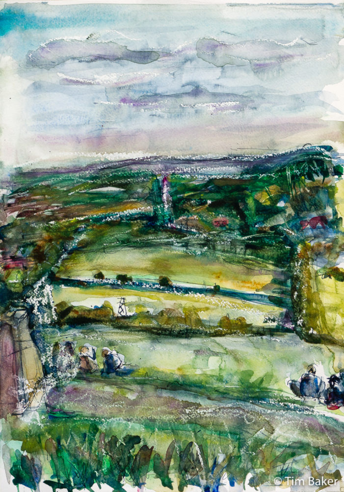 Viewpoint (Box Hill). Watercolour and wax resist. A3.
