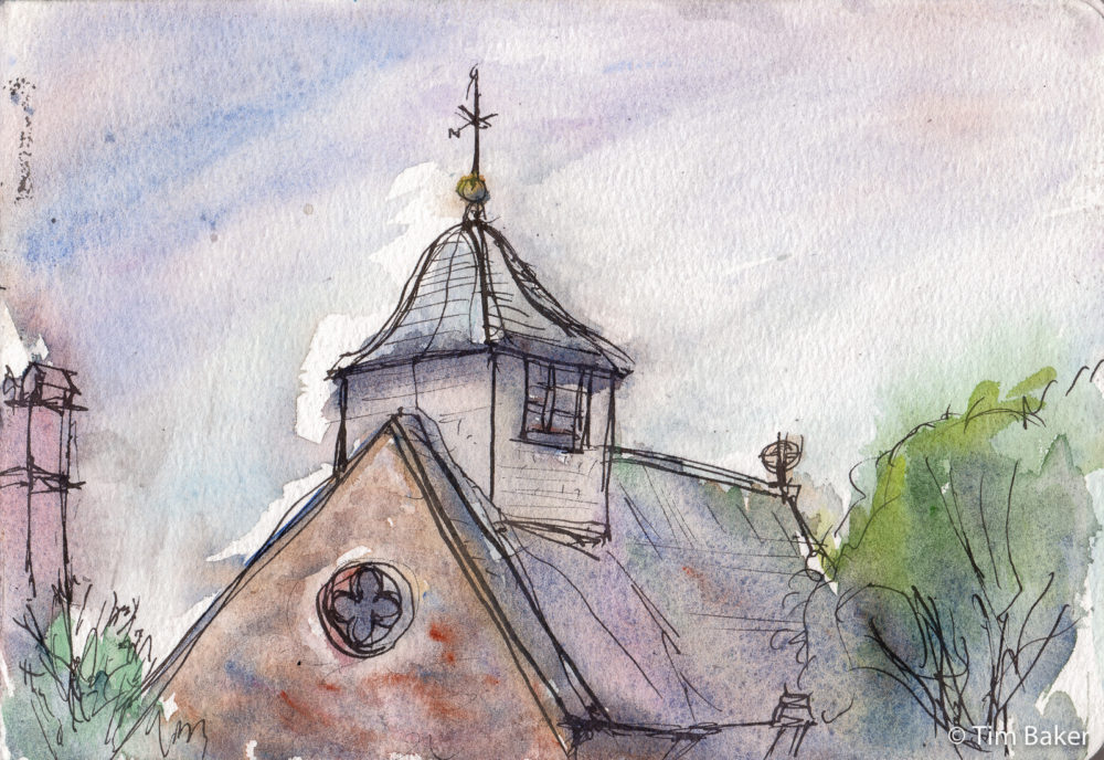 Hambledon Church, FPR Himalaya Fountain Pen and Watercolour, A5 etchr sketchbook.