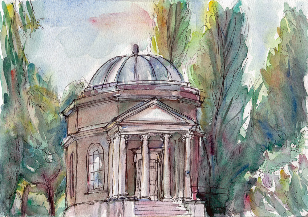 Garrick's Temple #2 final, Fountain pen and Watercolour, A4 etchr sketchbook.