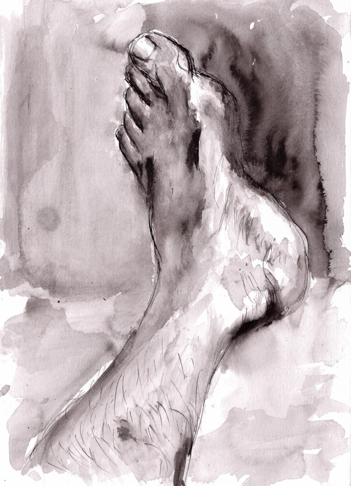 Noises For The Leg, Mynktober 12 'Leg', 25x35.5cm, Dip pen and Chinese ink wash, Fabriano Unica, paper.