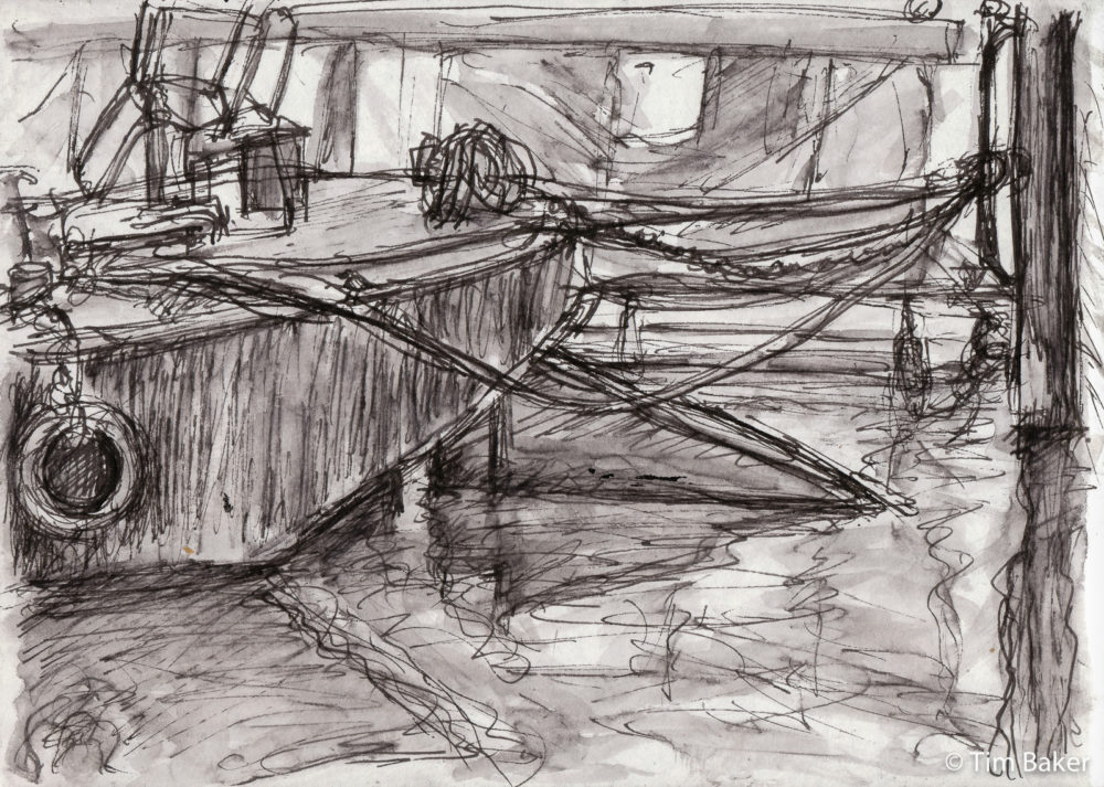 Barge Diagonals, 5PM Challenge 108, Kaweco Fountain Pen and wash, A5 sketchpad.