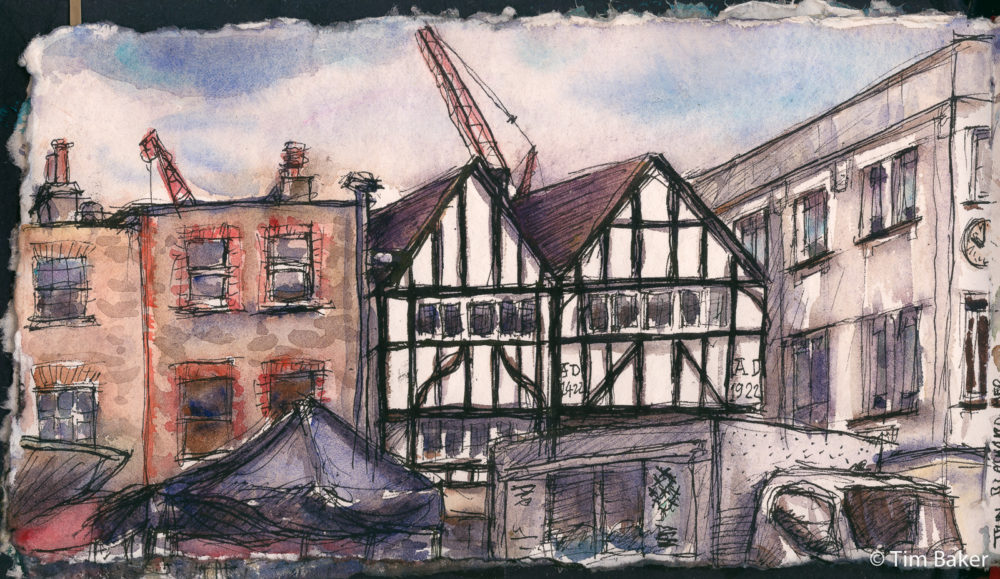 1422-1922 (final), Kingston Market, Fountain Pen and watercolour, Indigo Panorama Artway sketchbook