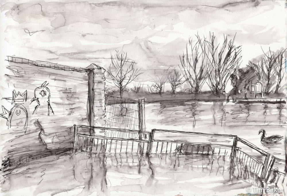 Canute, Fountain Pen and Wash, A4 sketchbook Raven's Ait, Surbiton