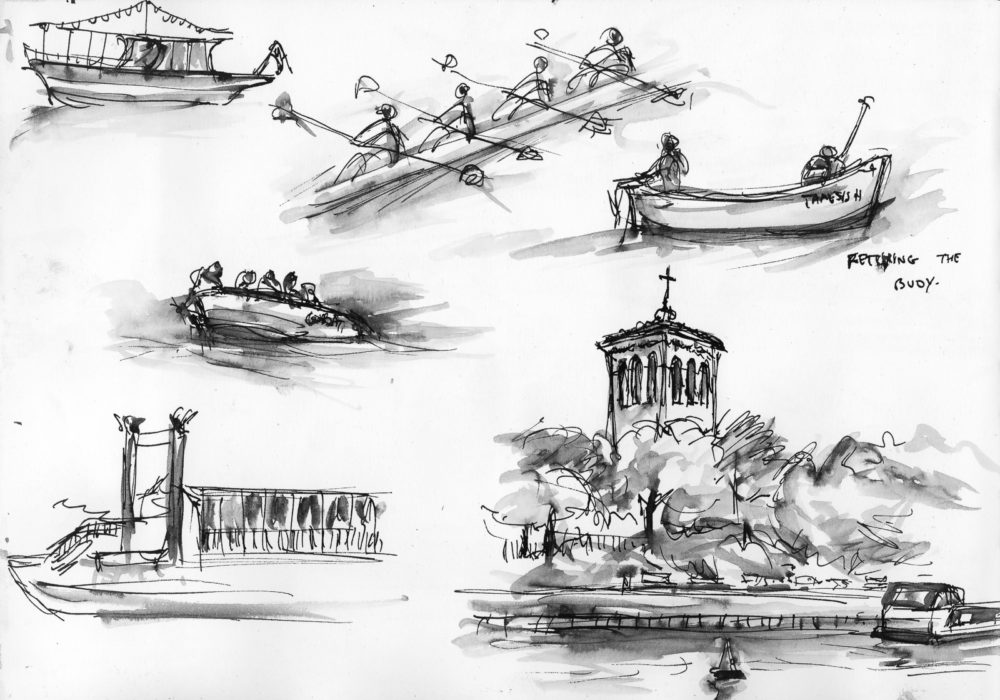 Kingston Regatta 2 including St Raphael's study with buoy, Fountain Pen and wash, A4 Eco Artway sketchbook.