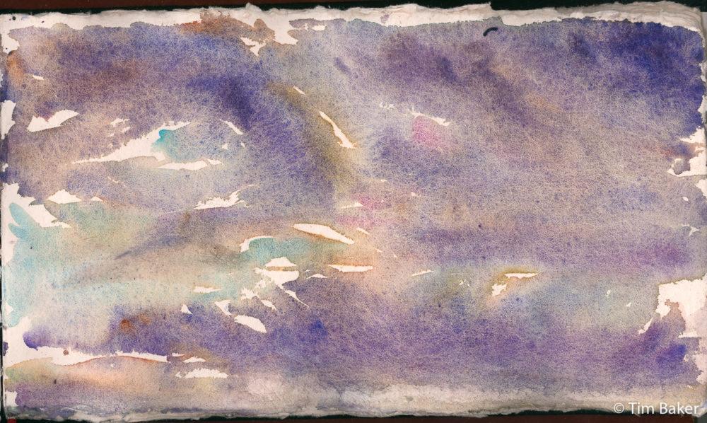 Skyscape 1 (Over Raven's Ait), Watercolour, Indigo Artway Panoramic sketchbook.
