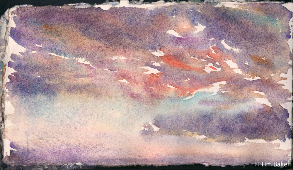 Skyscape 2 (Over Raven's Ait), Watercolour, Indigo Artway Panoramic sketchbook.