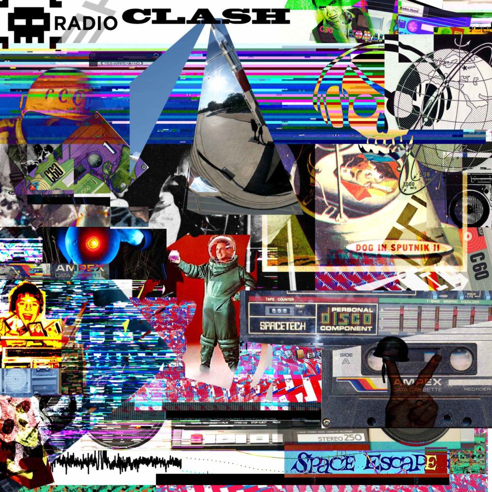 Radio Clash background digital collage, found images.