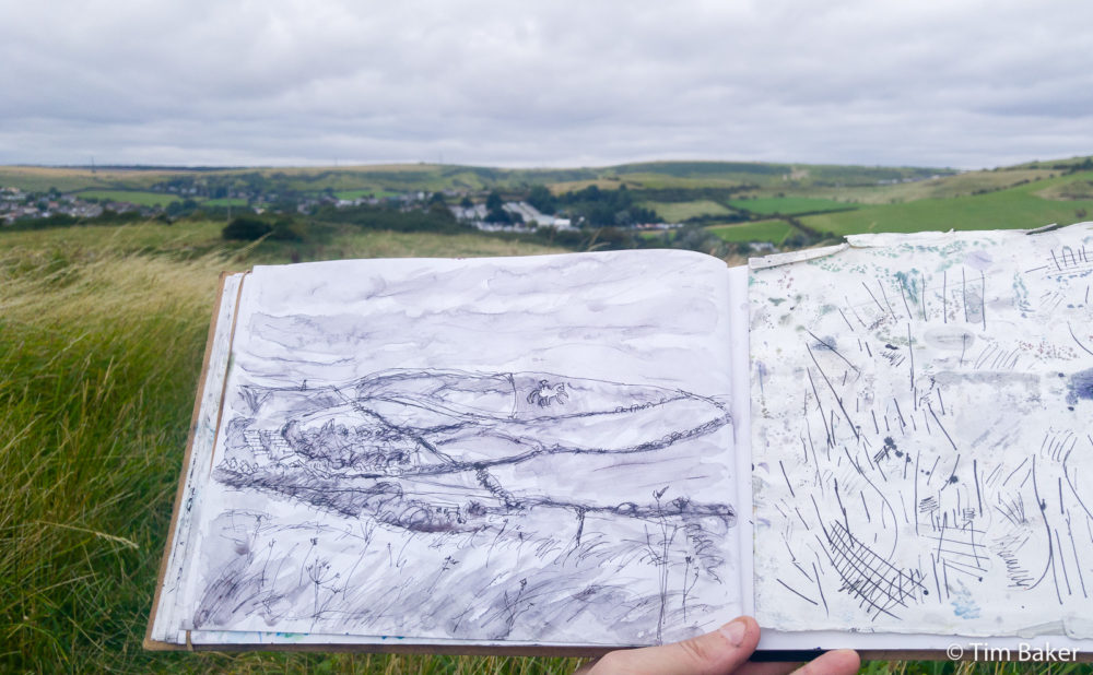 Osmington White Horse sketch and view Dorset, Weymouth, Seascapes, Cliffs, Campsites Dorset Jurassic Coast Rocks Sea Painting