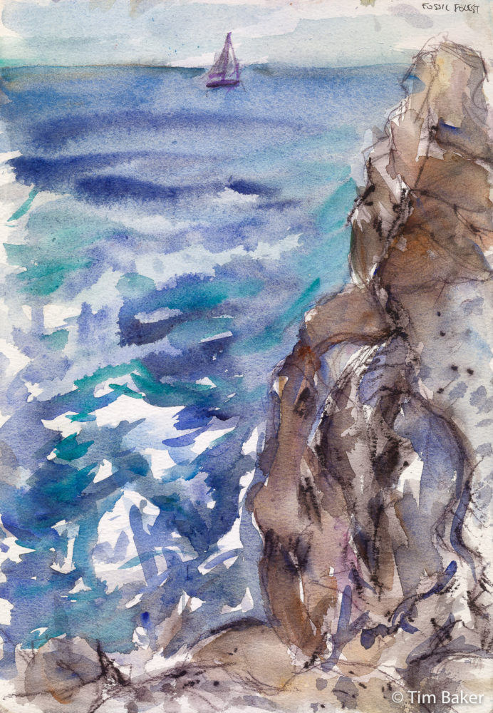 Classic Rock, Fossil Forest, Water soluble pencil and watercolour, A4 etchr sketchbook. Dorset Jurassic Coast Lulworth Durdle Door Mupe Bay Seascape Cliffs Sea Painting Drawing