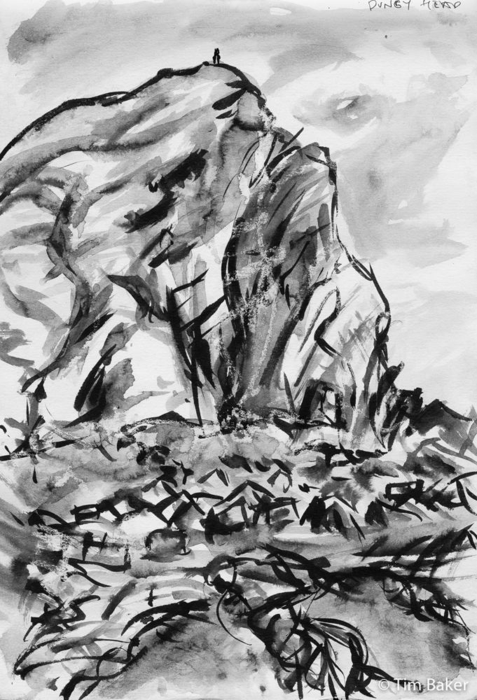 Dungy Head, a, candle wax and brush pen, A4 sketchbook Dorset Jurassic Coast Durdle Door Lulworth Man O War  Mupe Bay Seascape Cliffs Rocks Sea Painting