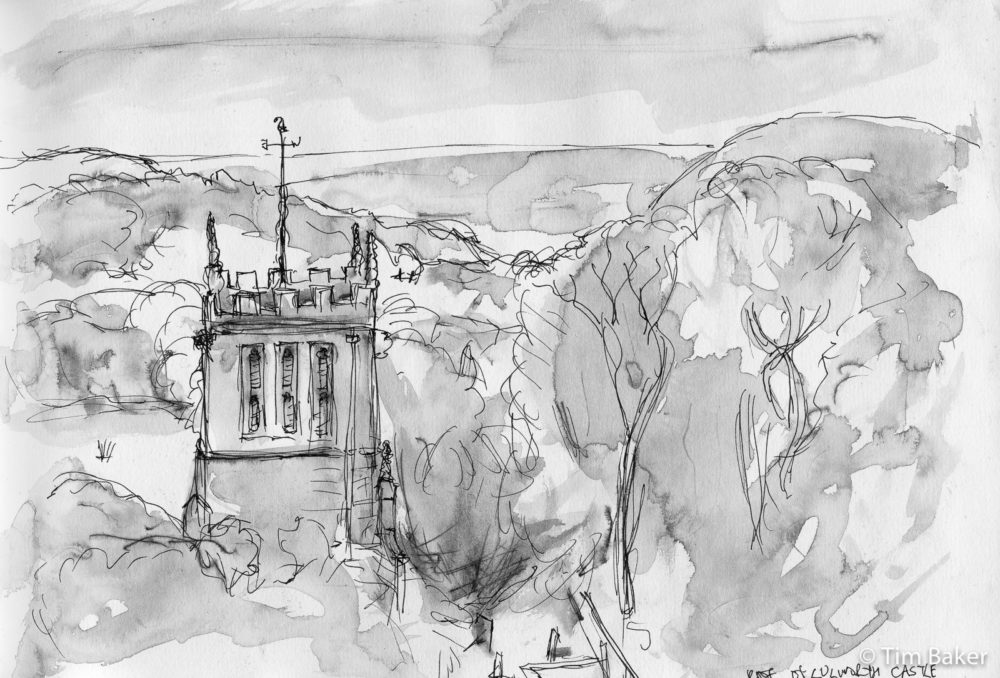 From The Tower (St Andrews and Arish Mell). Fine fountain pen and wash, A4 sketchbook Dorset Jurassic Coast Lulworth Castle Durdle Door Mupe Bay Seascape Sea Painting