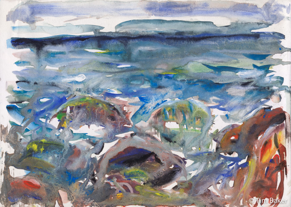 Waves, Smuggler's Cove (Osmington Mills), Daler Rowney and W&N Gouache, A4 Sketchbook Dorset, Weymouth, Seascapes, Cliffs, Campsites Dorset Jurassic Coast Rocks Sea Painting