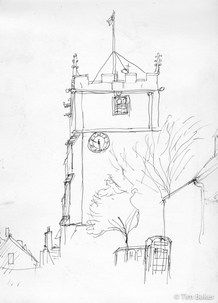 St Edward The Martyr, Corfe Castle, Monami Olika Fountain Pen, A4 sketchbook.