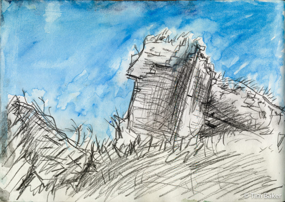 The Tumble (Page 1), Watercolour and Woodless Charcoal, A4 sketchbook. Corfe Castle Dorset