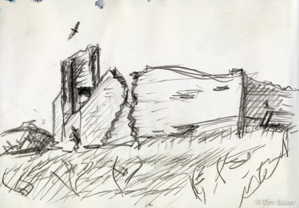 Tumble Rook, Woodless charcoal, A4 Sketchbook, Corfe Castle, Dorset.