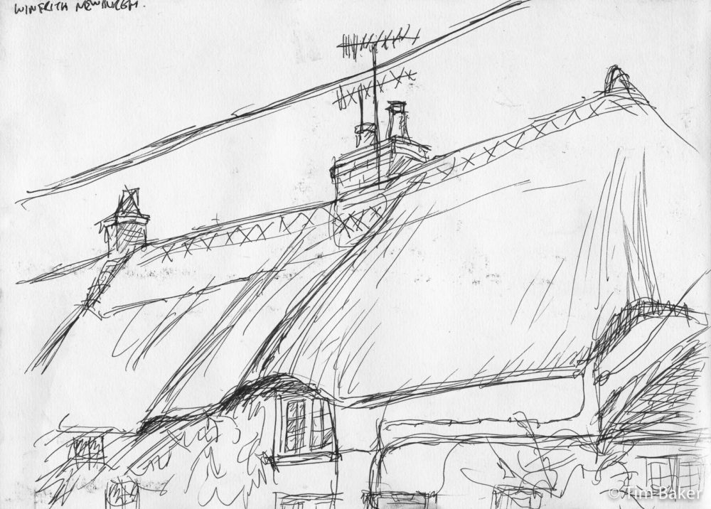 Not Increasing Your Property Value, Winfrith Newburgh. Preppy Fountain Pen, A4 sketchbook. Dorset Jurassic Coast Lulworth Durdle Door Mupe Bay Thatched House