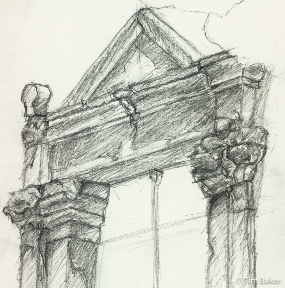 Gate. Skala, Patmos, - detail (aged 16-18?), Greece, Pencil on sketchbook paper old building doorway ancient drawing