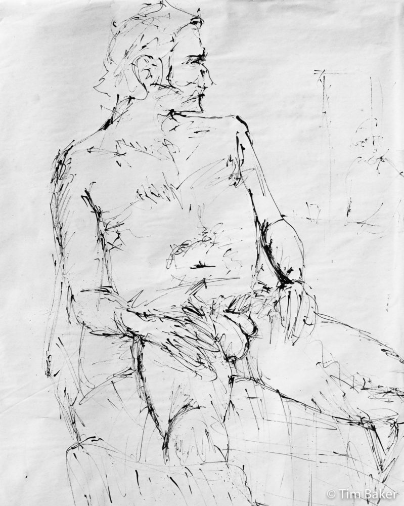 Male Study, Foundation, Ink and the end of a paintbrush, A1.
