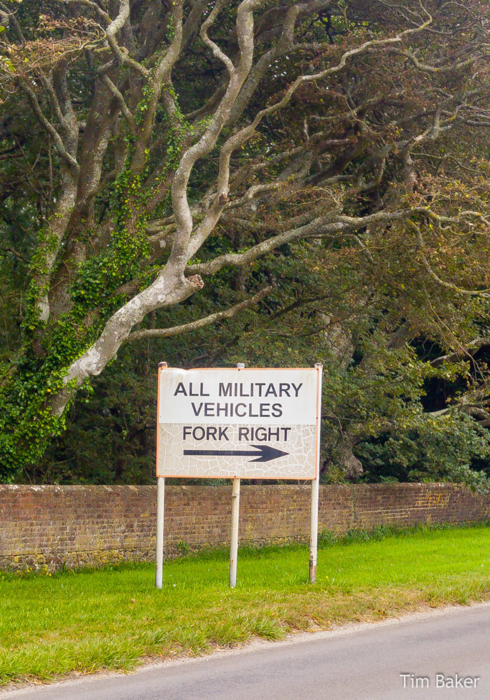 This would be SO graffitied in no time where I grew up! Sign Says 'All Military Vehicles Fork Right' Dorset Jurassic Coast Lulworth Durdle Door Mupe Bay Seascape Cliffs Rocks Sea Painting