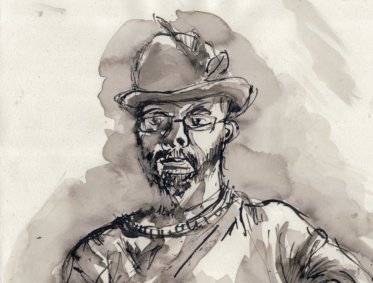 Charlie, Portraits At The Pub (30 mins) - detail, Quill and Ink wash, 28x38cm, Fabriano Artistico paper