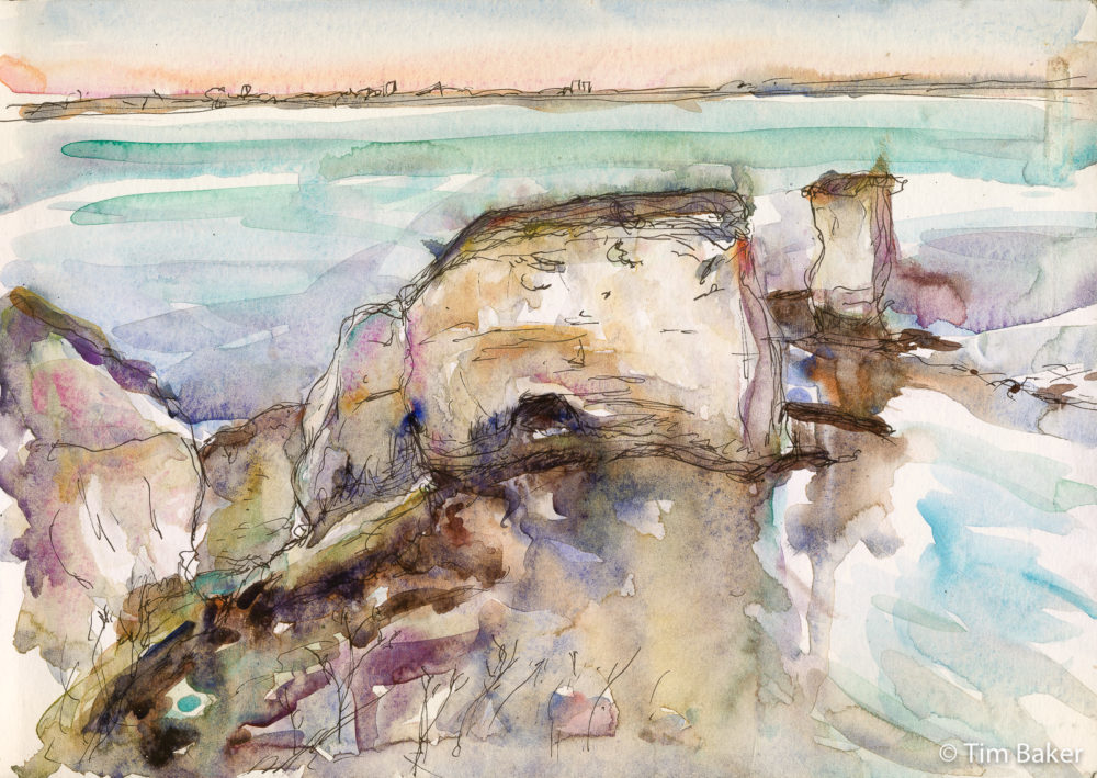 No Man's Land, Old Harry's Rocks, watercolour on mixed media paper, A4.