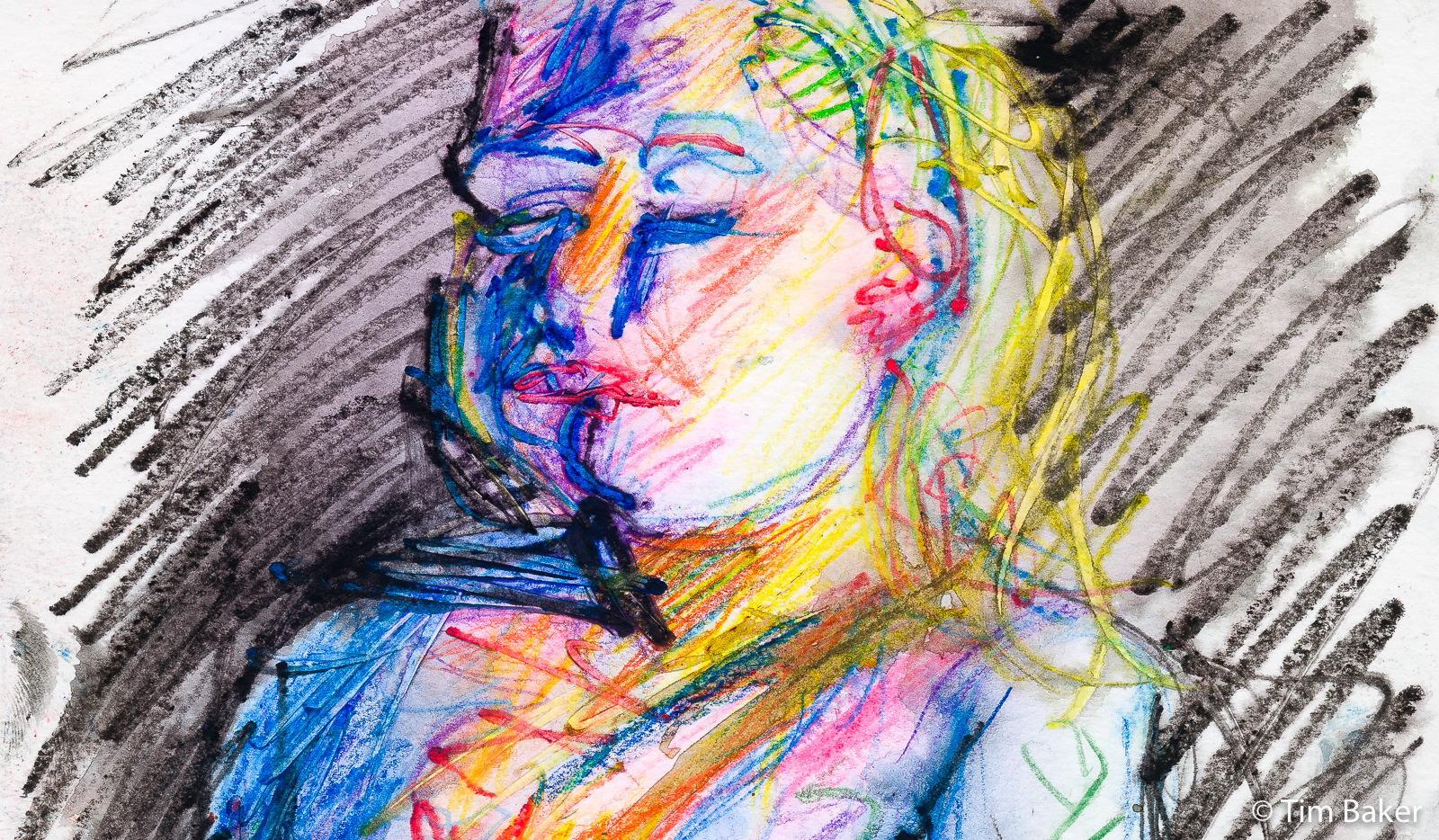 Trudie (detail) - Portraits at the Pub, Coloured pencil on A4 mixed media pad.