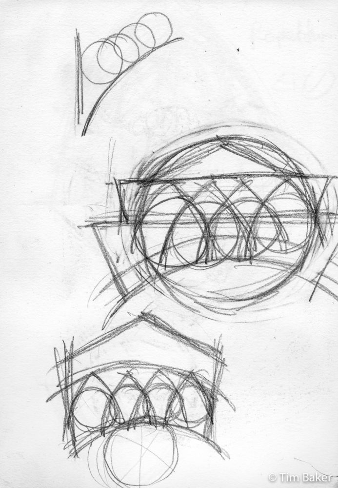 Iron Bridge abstractions, 4/92, pencil, A5 sketchbook.