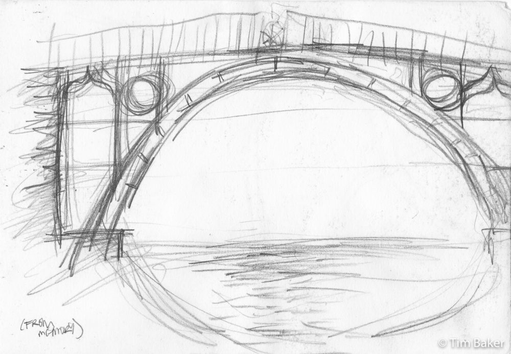 The Iron Bridge (from memory) 4/92, pencil sketch, A5 sketchbook.