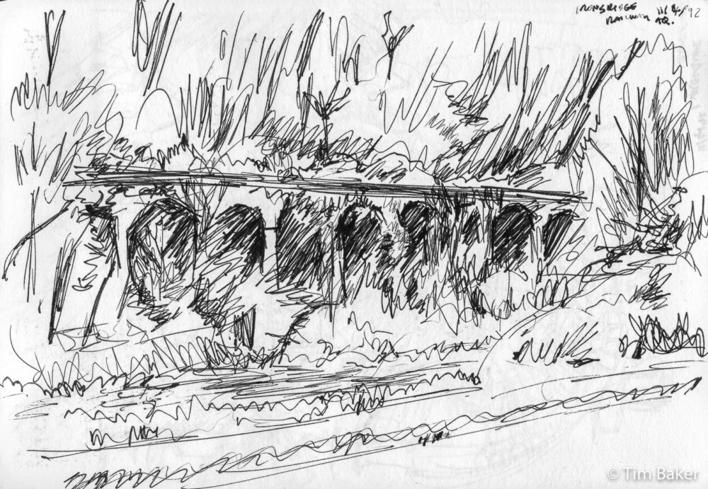 Ironbridge Railway Aqueduct 11/4/92, Rollerball Pen, A5 sketchbook.