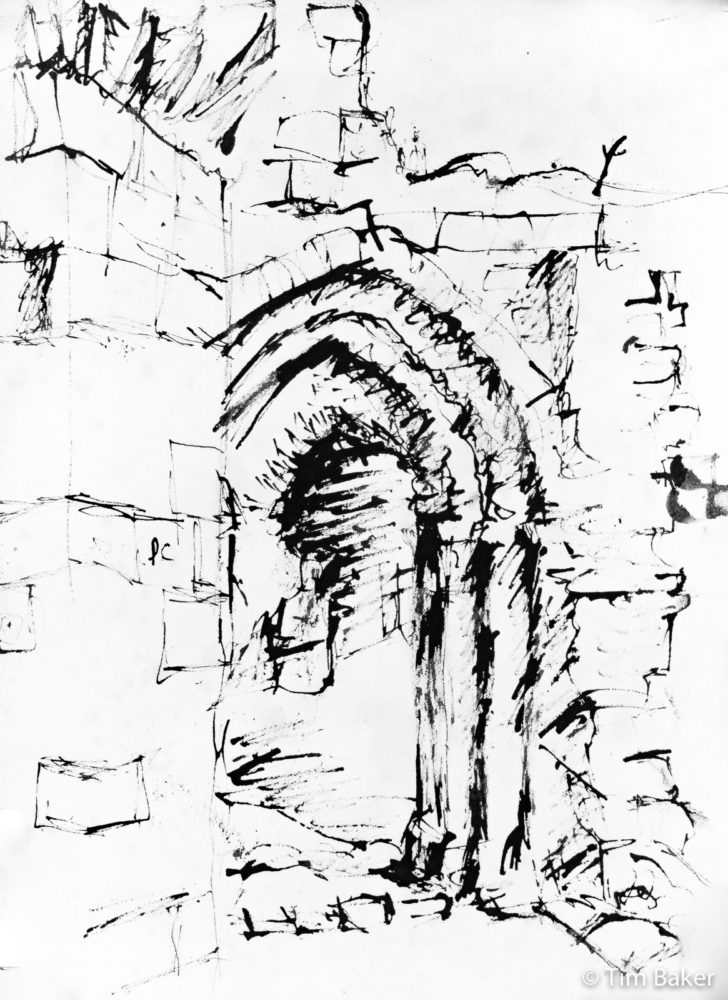 Buildwas Abbey?, End of a paintbrush and ink, A3 paper