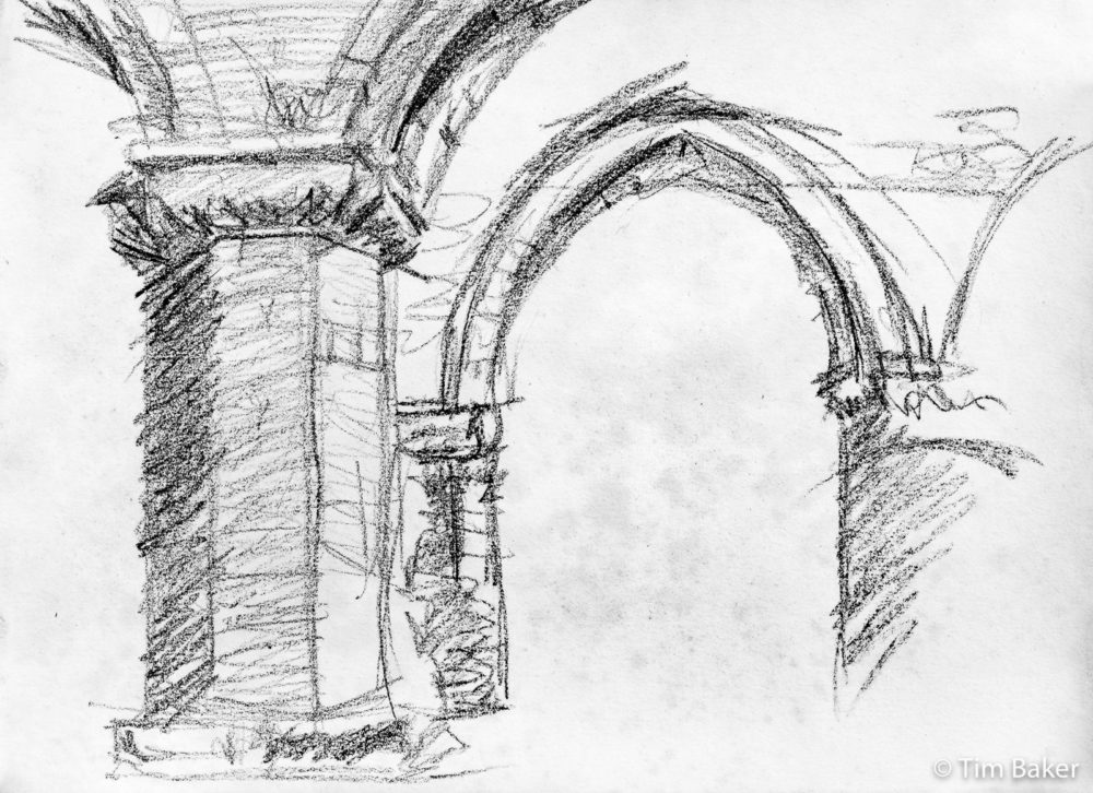 Buildwas Abbey, 4/92, Charcoal/Conte Pencil on A3 paper.