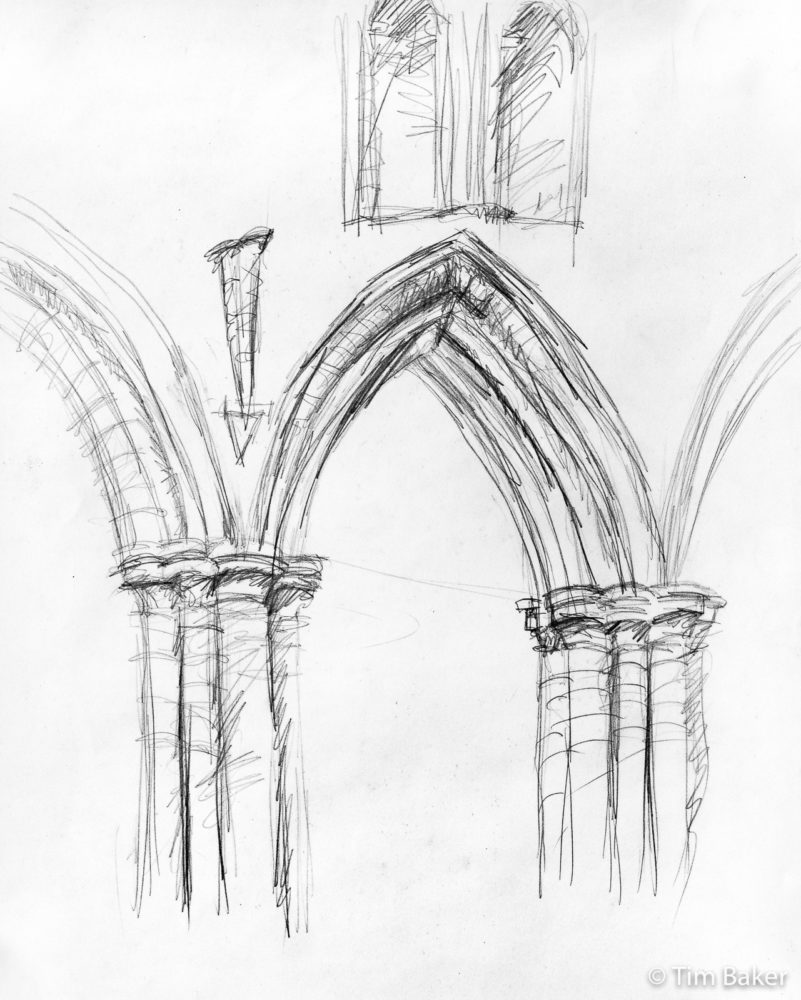Wenlock Priory, 4/92, Pencil sketch, A3 paper.