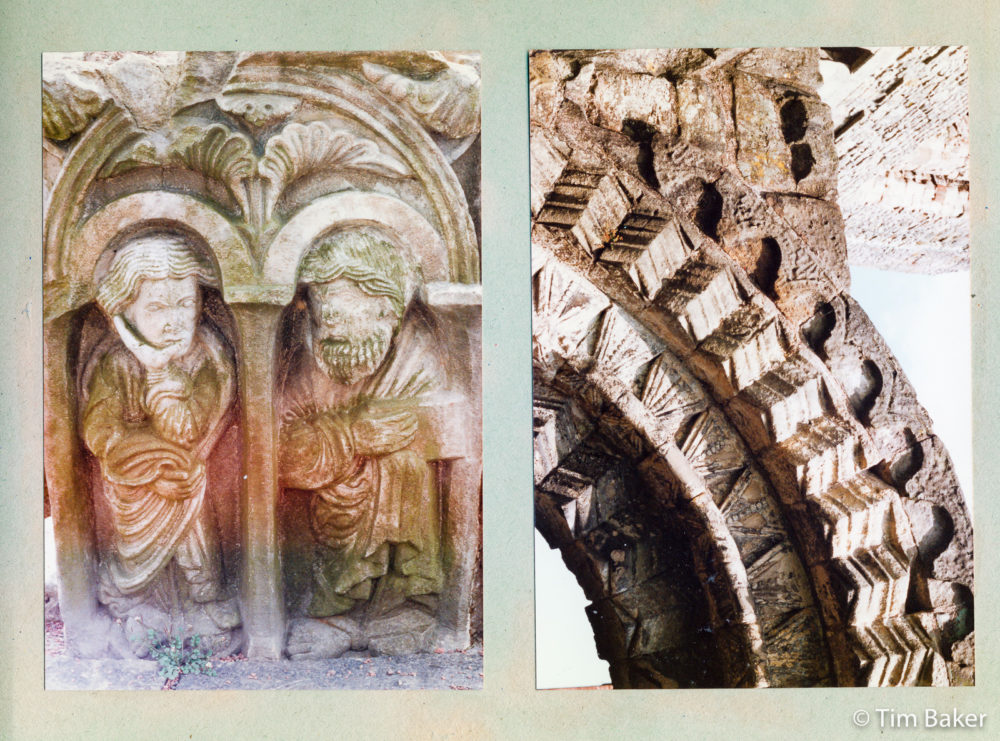 Shrophire Book (detail of page), collaged photographs of Buildwas and Wenlock Priory.