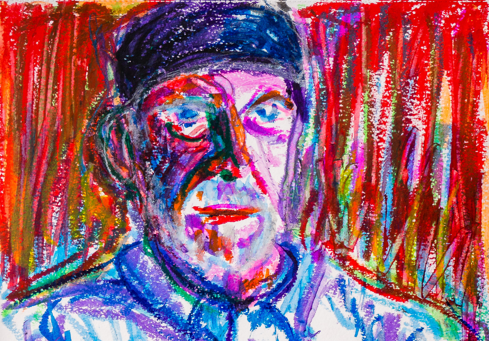 Steve (detail), Portraits At The Pub, Tempera Paint Sticks, Canson A3 Watercolour Pad