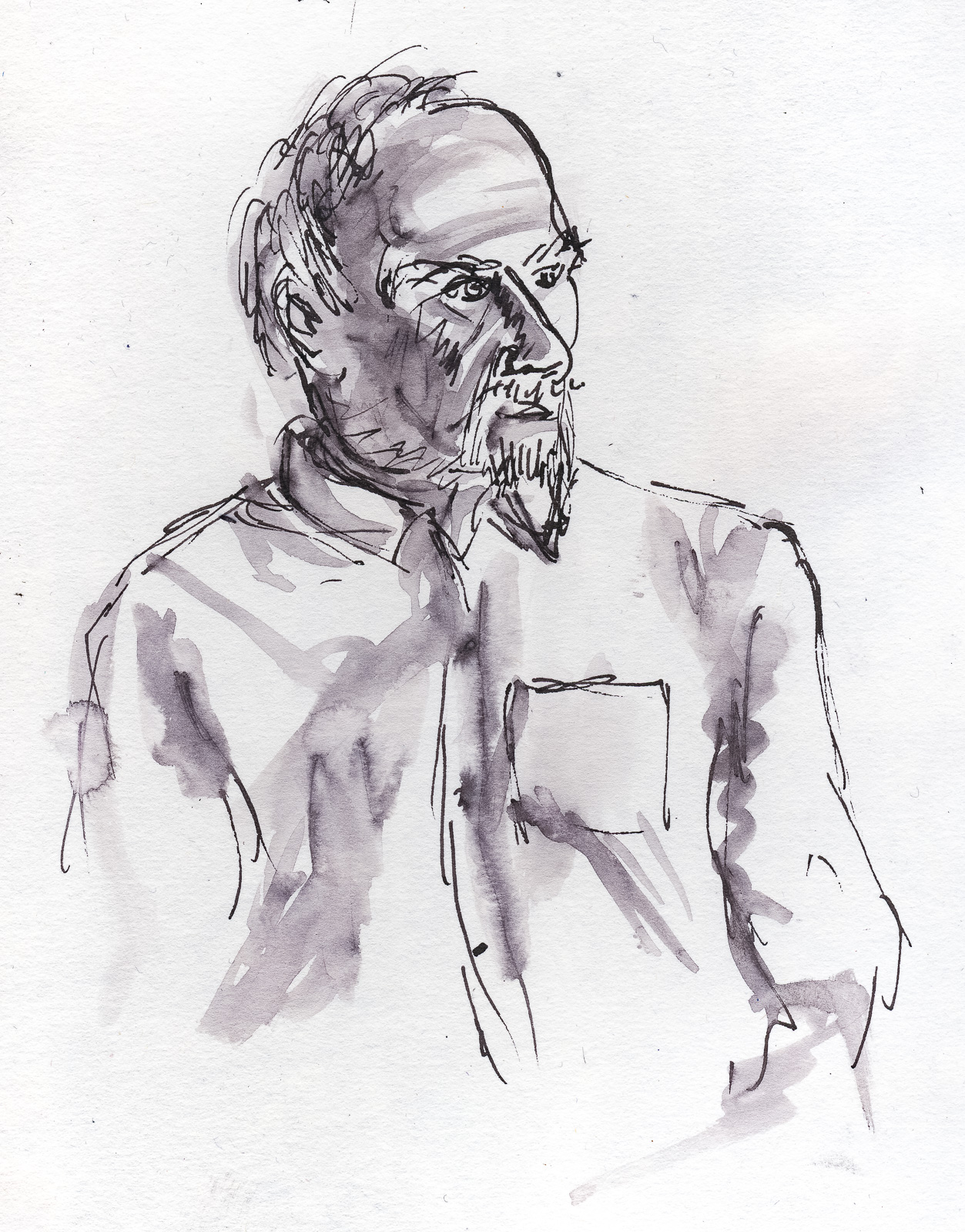 Steve (detail), Portraits At The Pub, Fountain Pen and Wash, A4 Artway Mixed Media sketchbook.