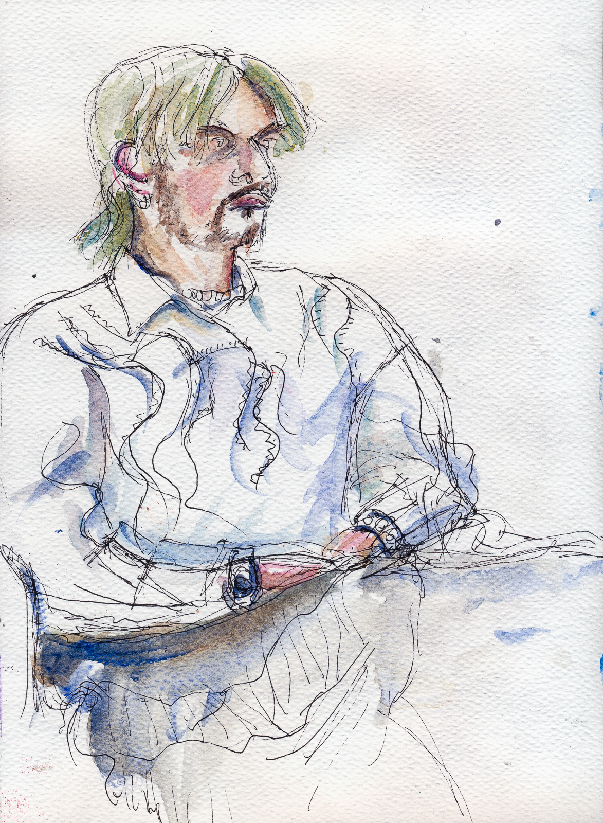 Mason, Portraits At The Pub, Watercolour and Fountain Pen, A4 Studio 35% Cotton Sketchbook.