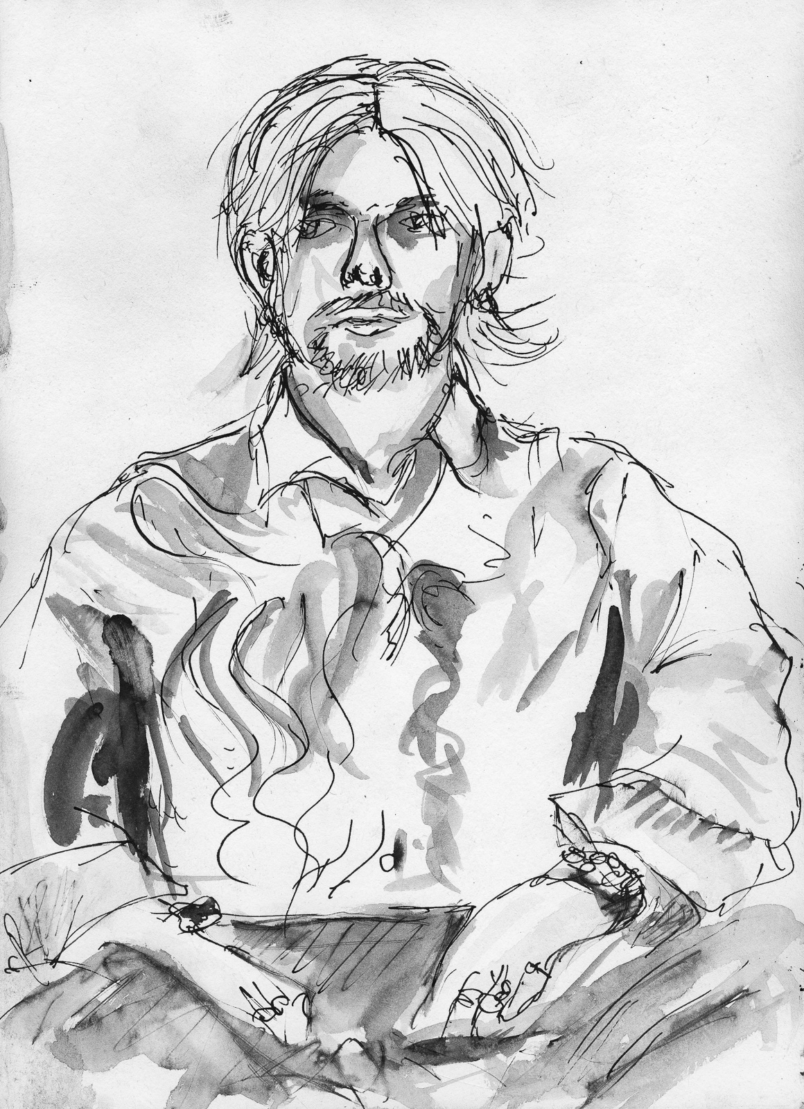 Mason, Portraits At The Pub, Fountain Pen and wash, A4 Flat White Sketchbook.