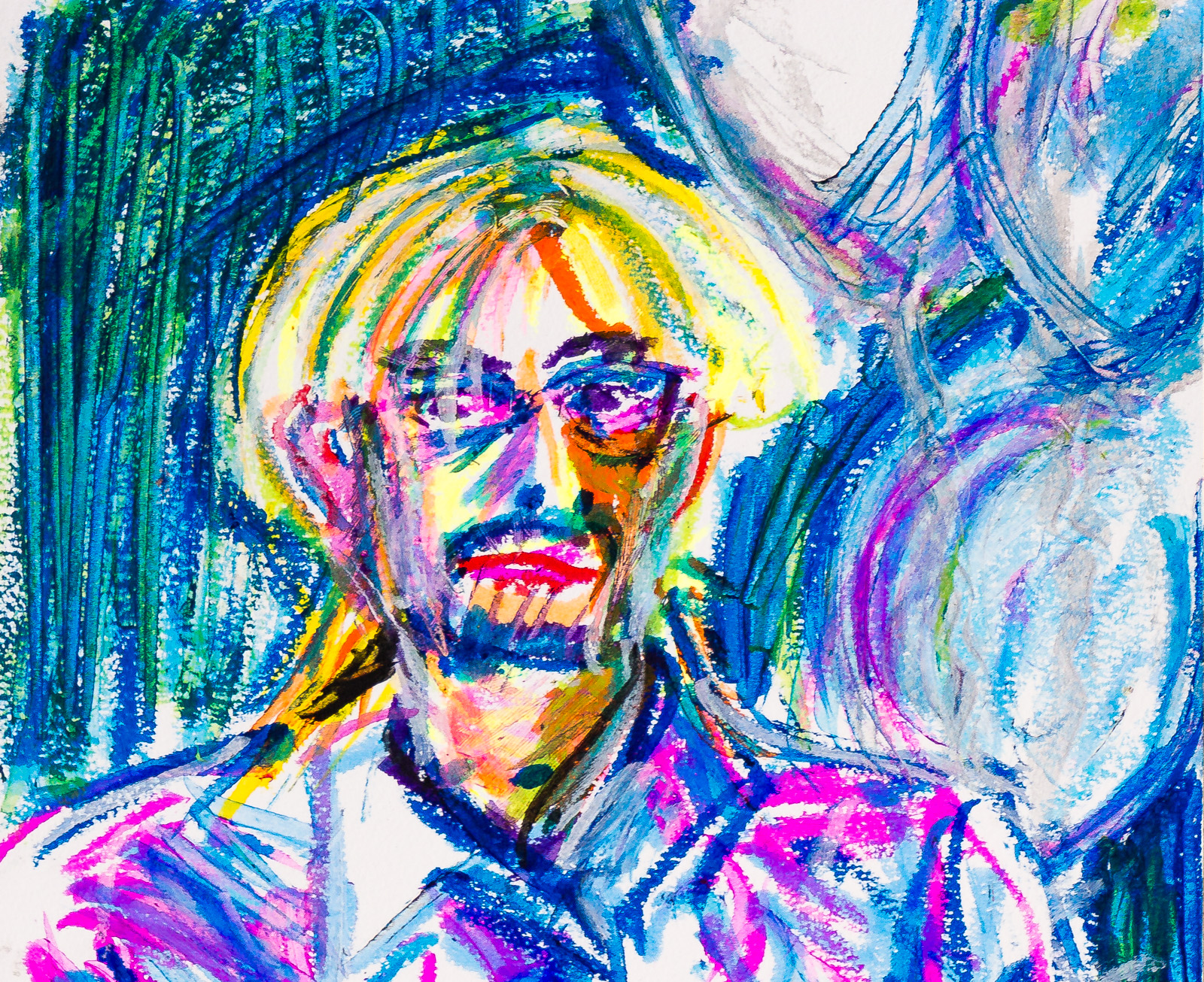 Mason (detail), Portraits At The Pub, Tempera Paint Sticks, A3 Canson XL Sketchbook.