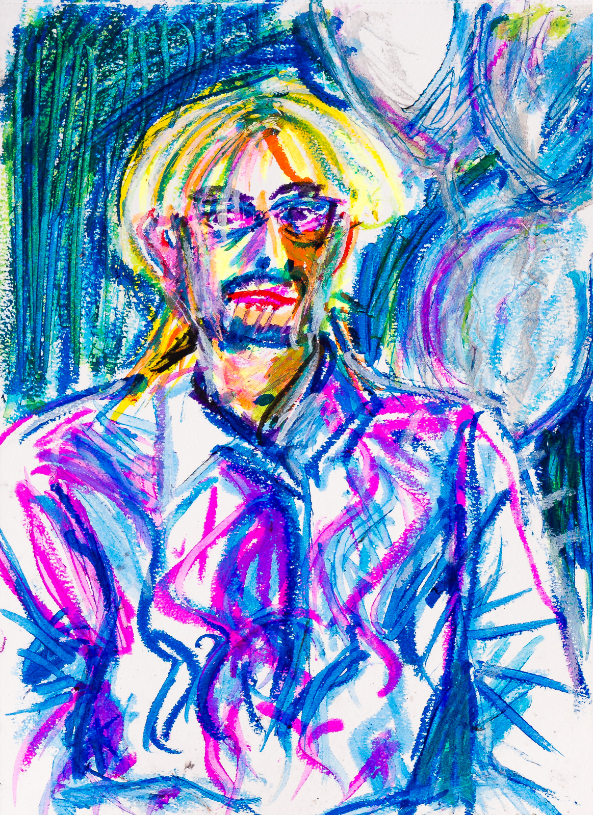 Mason, Portraits At The Pub, Tempera Paint Sticks, A3 Canson XL Sketchbook.