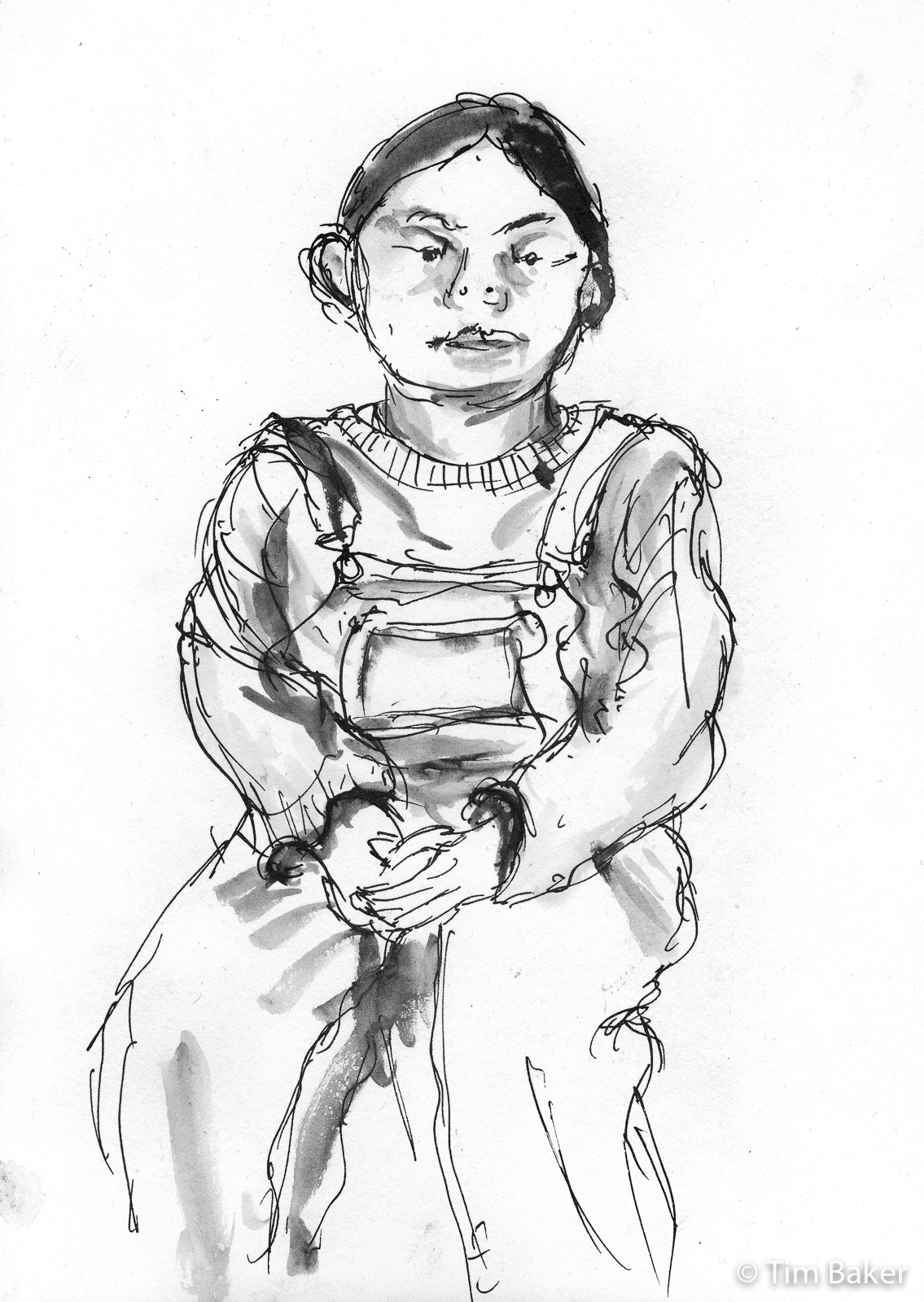 Phoebe, Portraits At The Pub, Fountain Pen and wash, A4 Artway Flat White sketchbook.