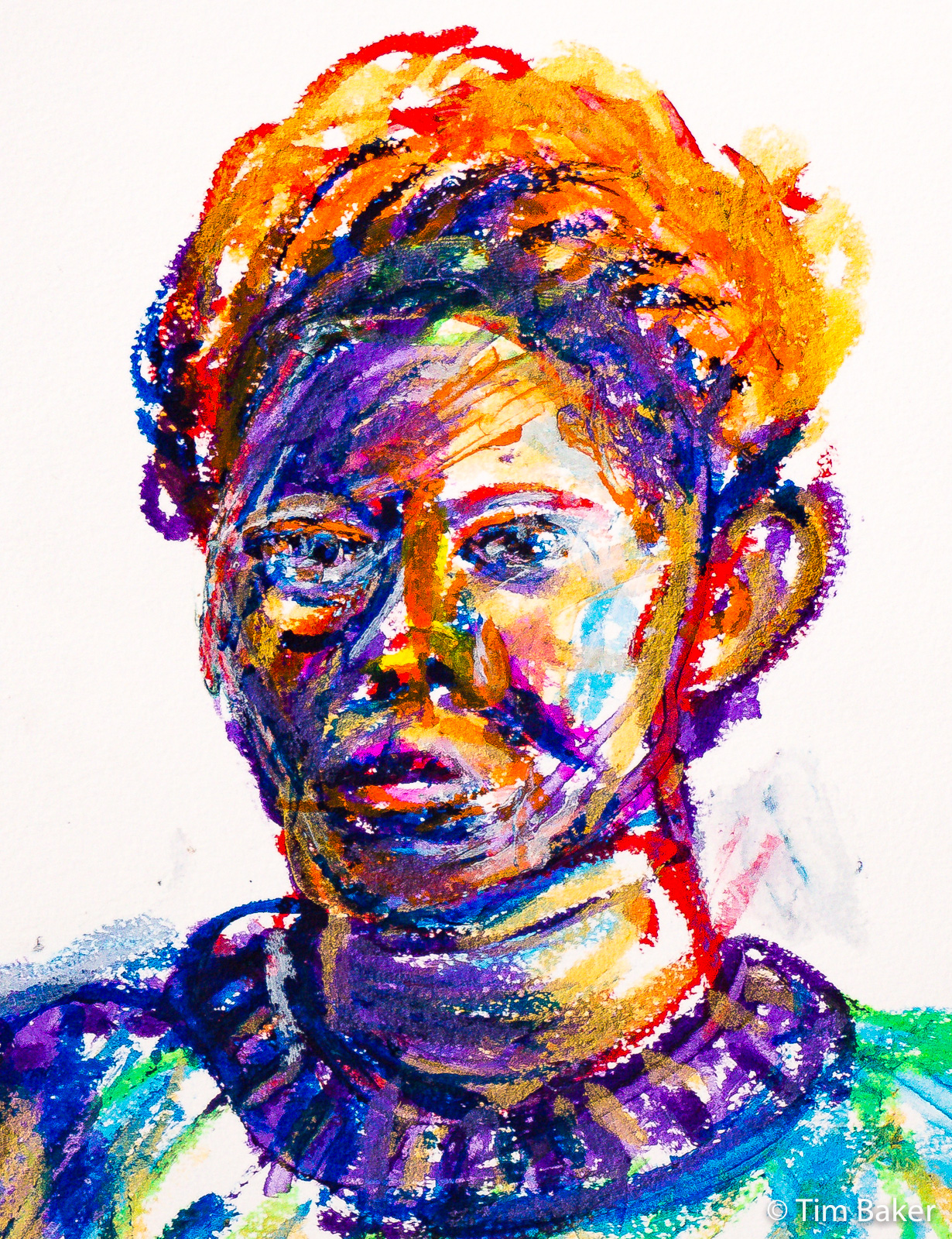 Jules (detail), Portraits At The Pub, Thin Tempera Paint Sticks, A3 Canson XL Watercolour Sketchbook.