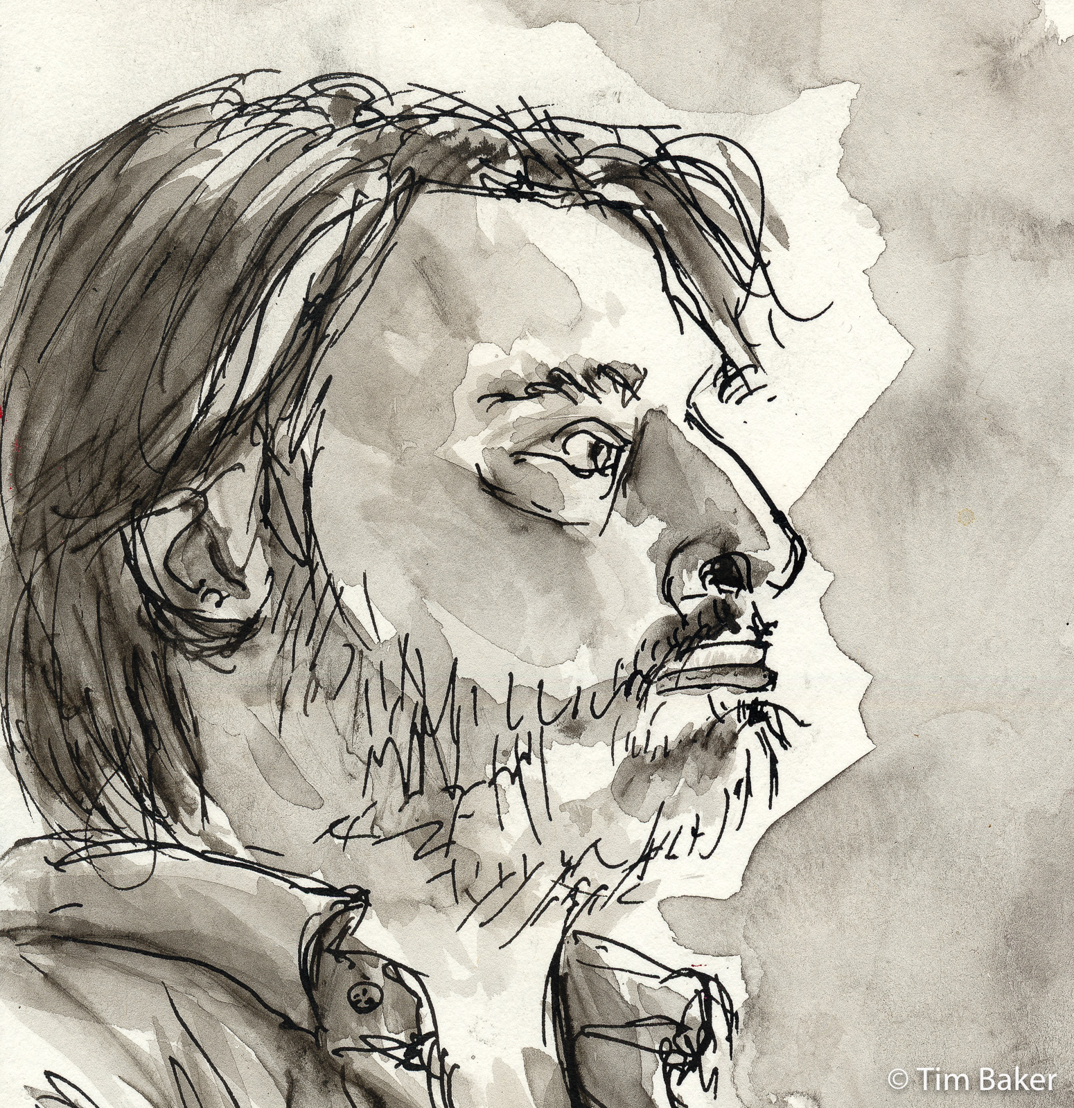 Portraits At The Pub - George (detail), Fountain Pen and wash, A4 Flat White Sketchbook
