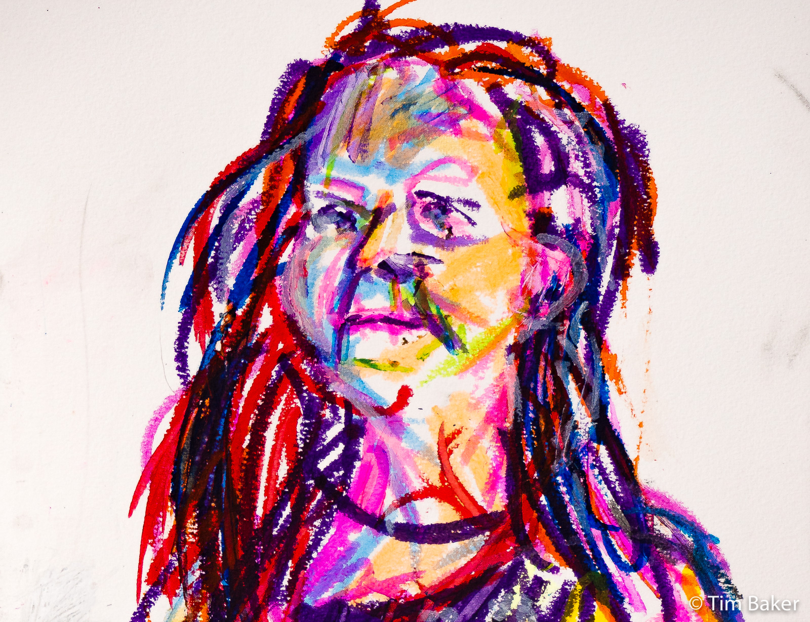 PIp (detail). Portraits At The Pub, Thin Paint Sticks and sgraffito, Canson XL A3 sketchbook.