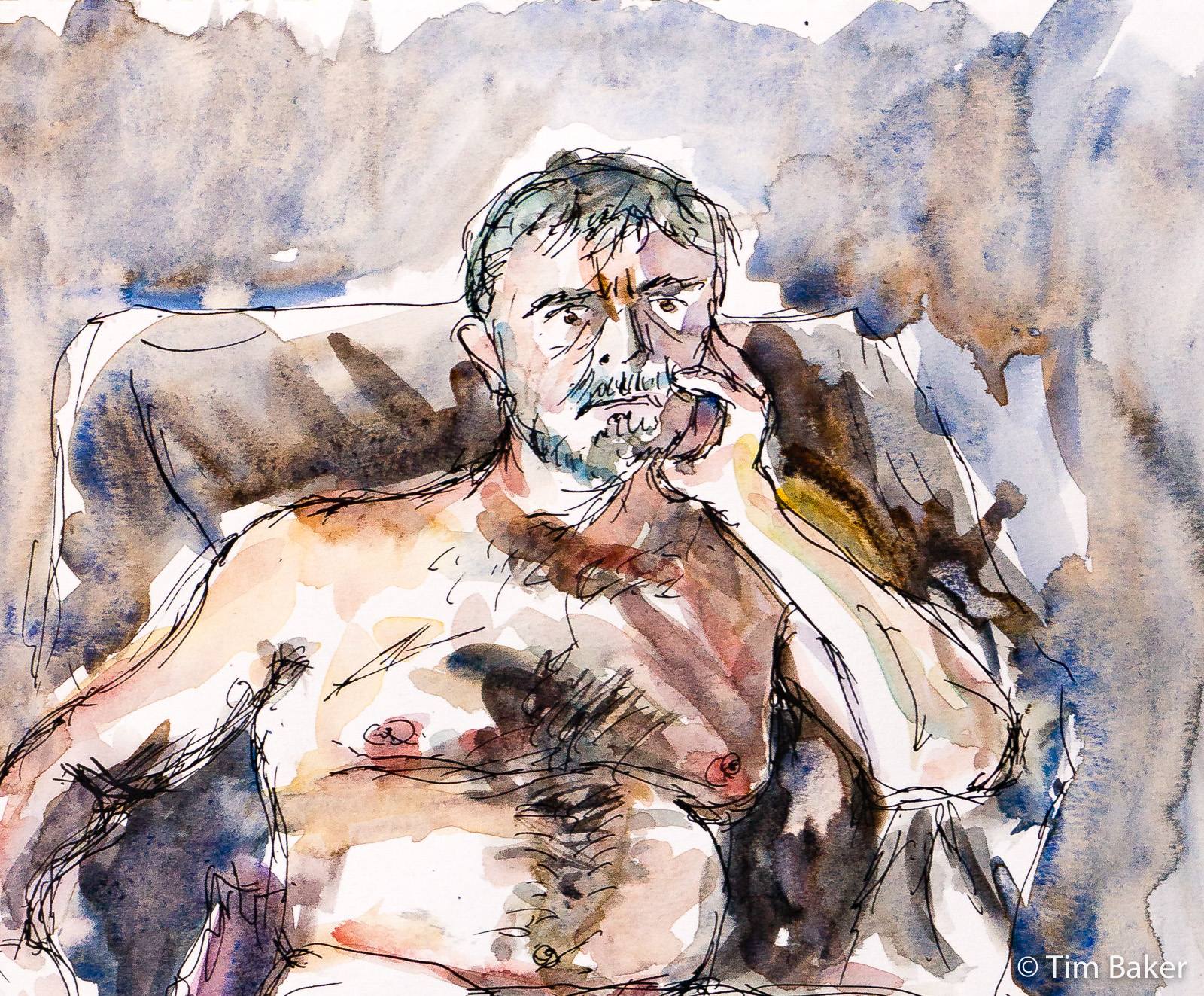 Maurice (detail), Canela Life Drawing, Fountain Pen and watercolour, A3 Canson XL sketchbook.