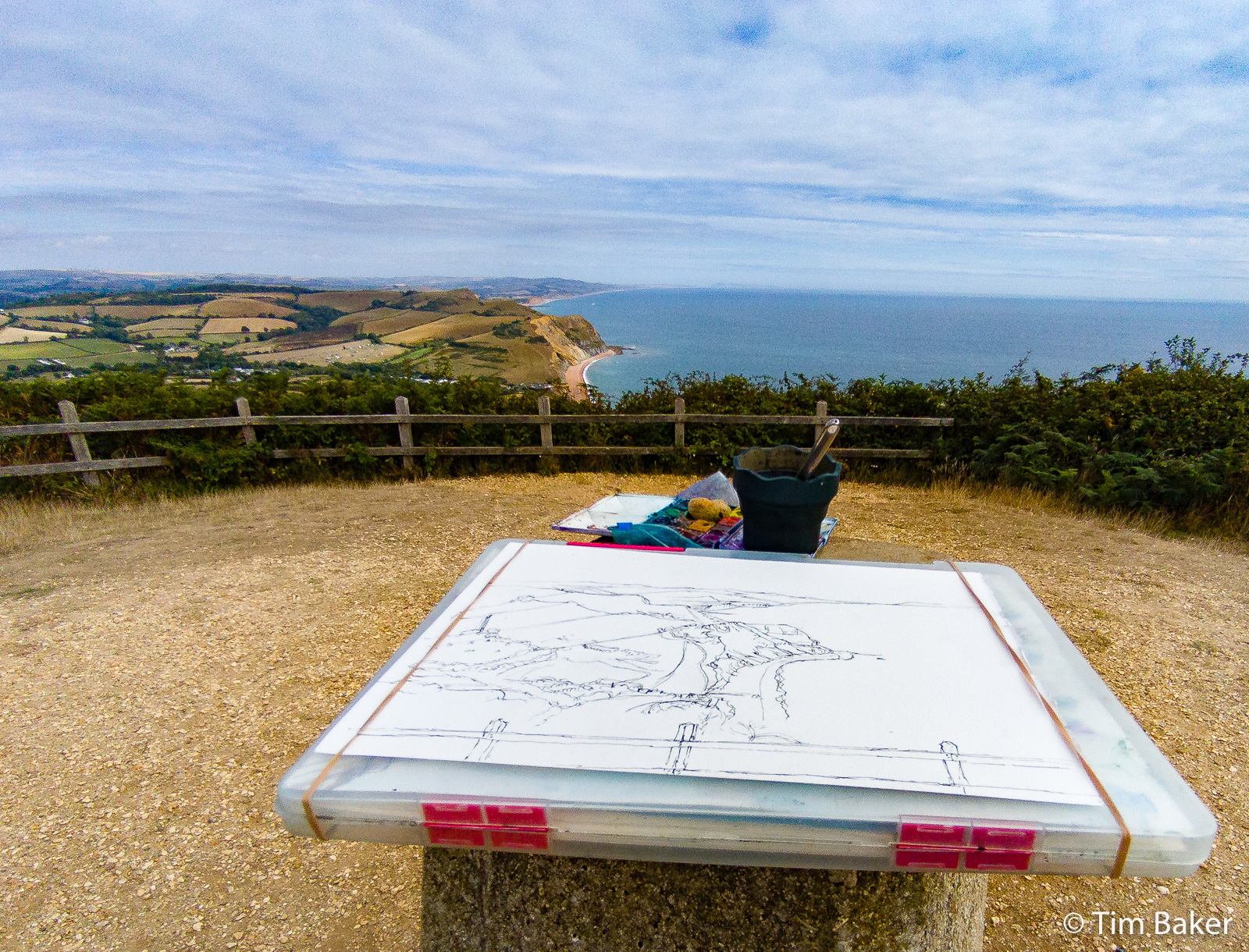 Watercolour Painting on top of Golden Cap -Wind not shown!