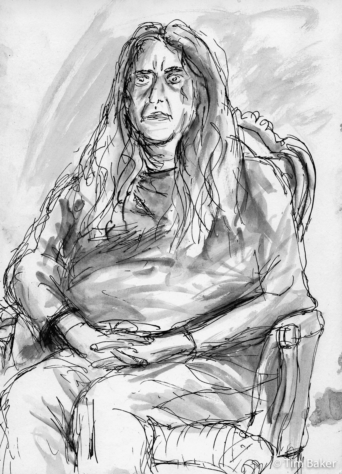 Lisa, Portraits At The Pub, Fountain Pen and wash, Flat White sketchbook.