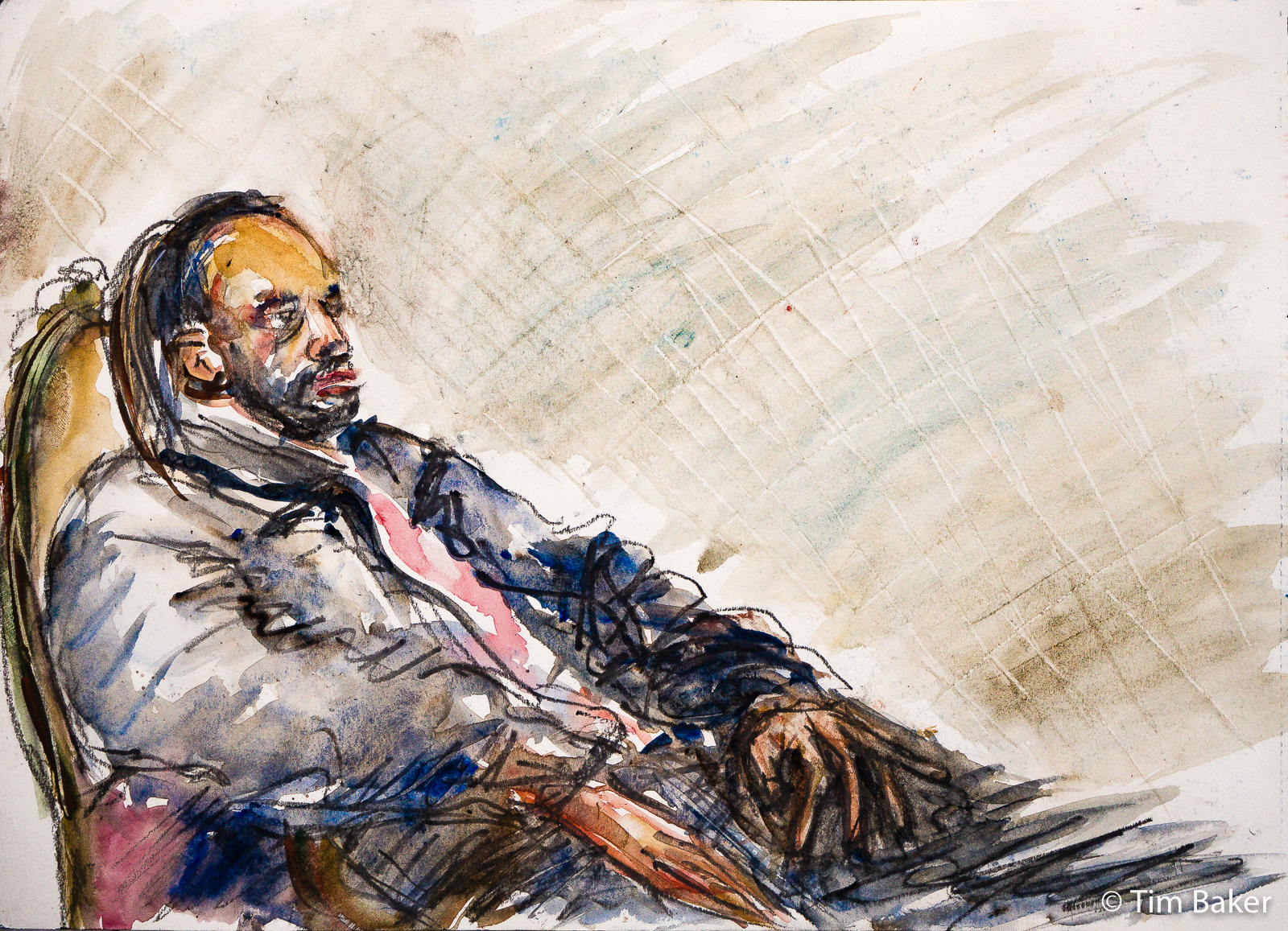 Madoka, Portraits At the Pub 40, Watercolour and Lyra Crayon, Canson XL Sketchbook.