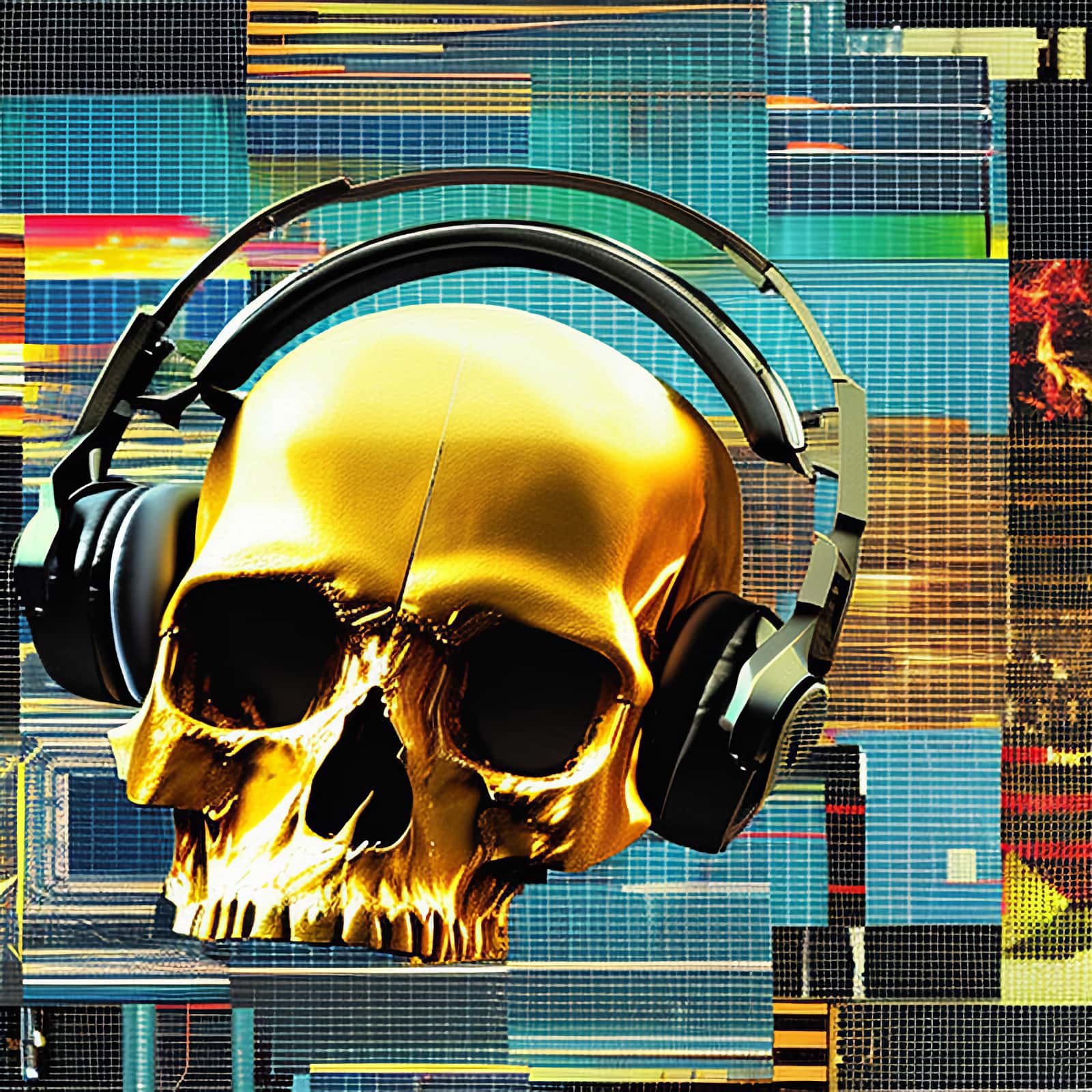 The Golden Skull, Radio Clash collage - Ghost In The Machine series, Artificial Intelligence AI